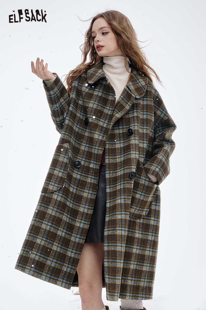 ELFSACK Soft Striped Wool Blend Coat