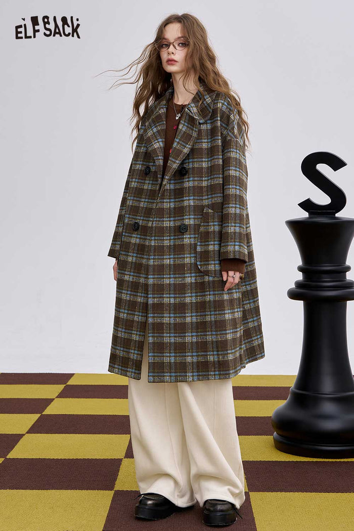 ELFSACK Soft Striped Wool Blend Coat
