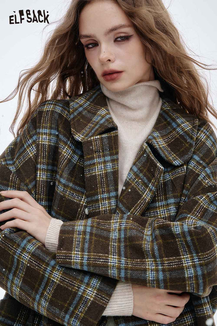 ELFSACK Soft Striped Wool Blend Coat