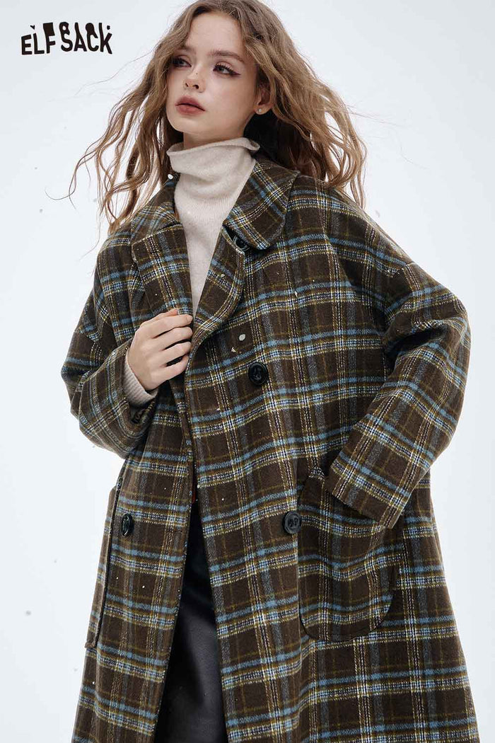 ELFSACK Soft Striped Wool Blend Coat