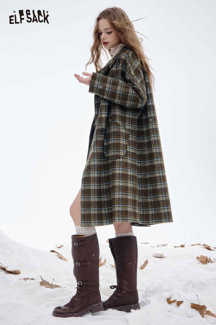 ELFSACK Soft Striped Wool Blend Coat