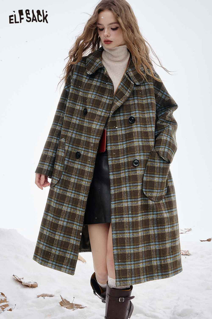 ELFSACK Soft Striped Wool Blend Coat
