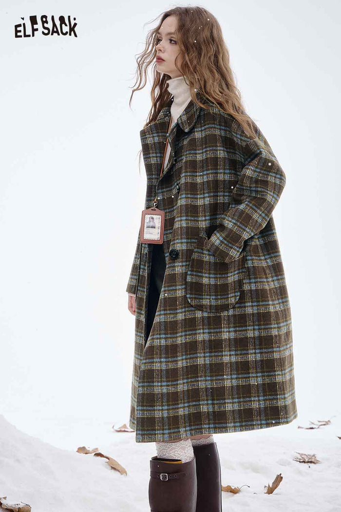 ELFSACK Soft Striped Wool Blend Coat
