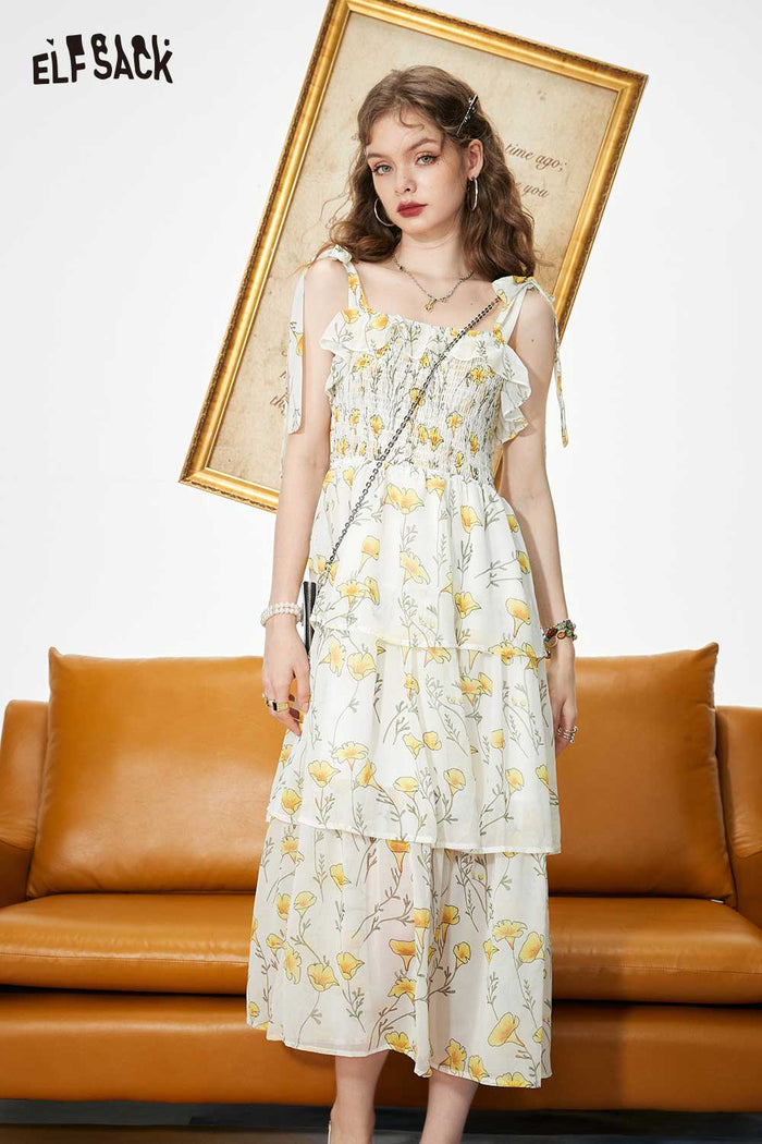 ELFSACK Soft Tropical Floral Slip Seaside Dress