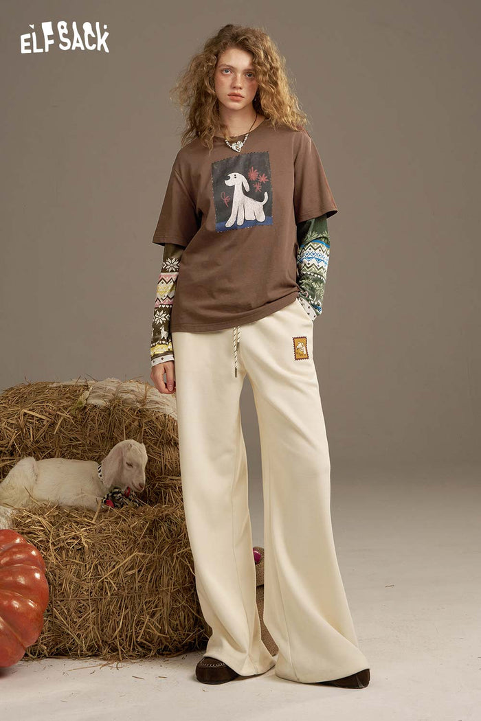 ELFSACK Soft Vintage Print Long Sleeve T Shirt