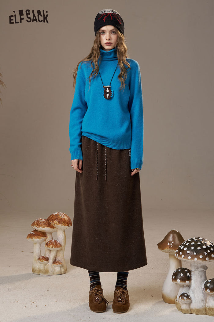 ELFSACK Soft Wool Turtleneck Sweater Solid Color Versatile