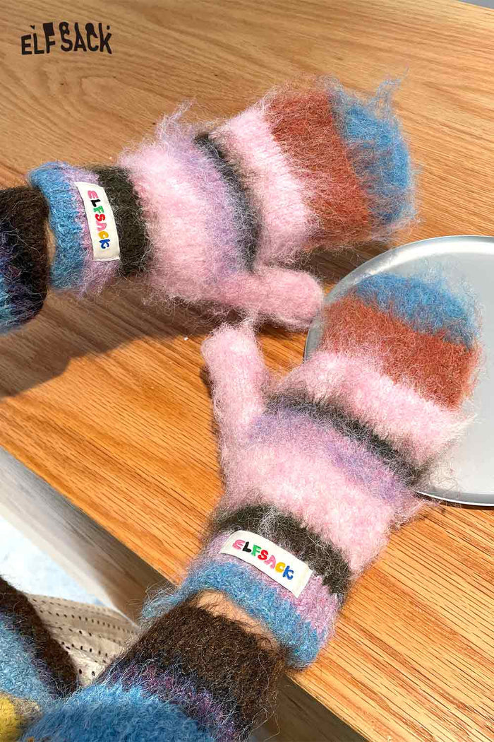 ELFSACK Soft Y2K Stripe Neck Warmer Accessory