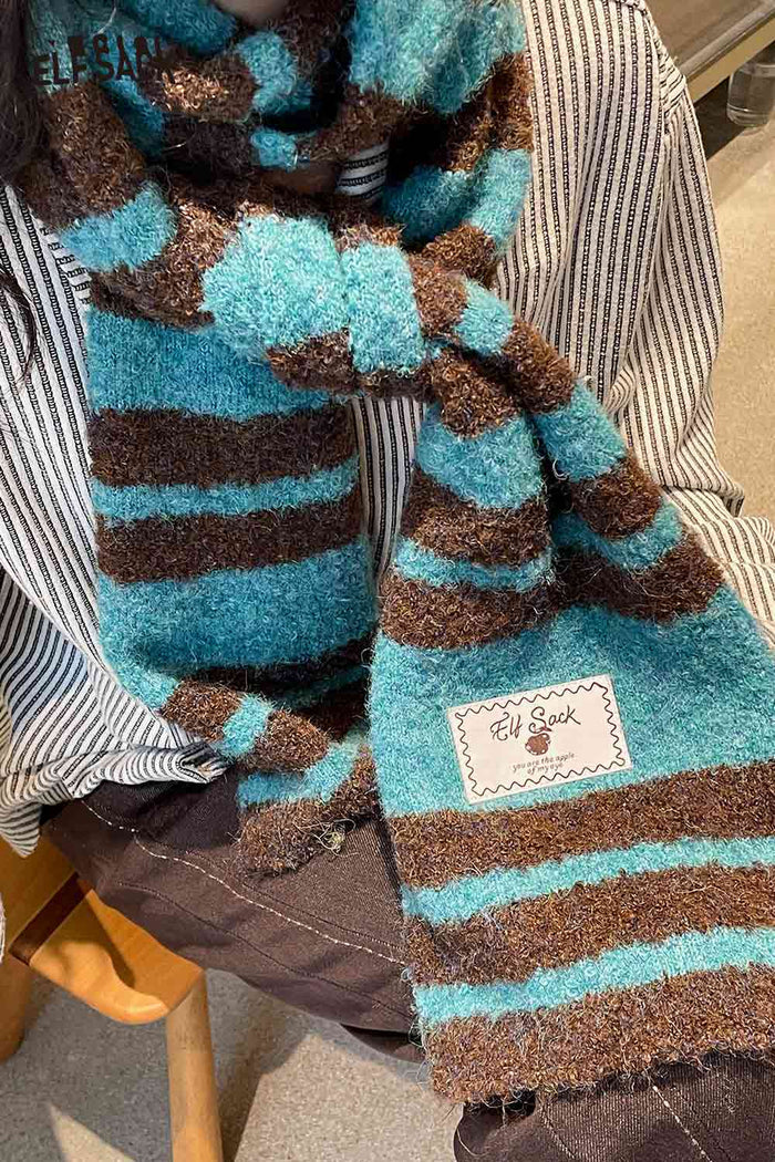 ELFSACK Soft Y2K Stripe Neck Warmer Accessory