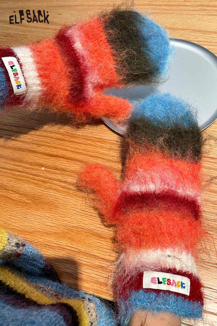 ELFSACK Soft Y2K Stripe Neck Warmer Accessory