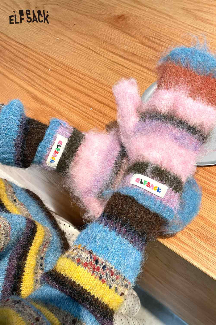 ELFSACK Soft Y2K Stripe Neck Warmer Accessory