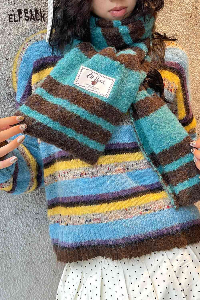 ELFSACK Soft Y2K Stripe Neck Warmer Accessory