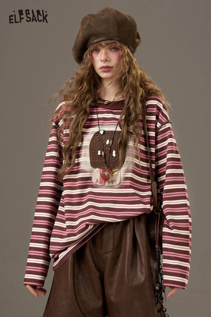 ELFSACK Soft Yarn Design Long Sleeve Hoodless Sweatshirt