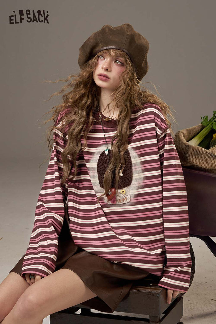 ELFSACK Soft Yarn Design Long Sleeve Hoodless Sweatshirt