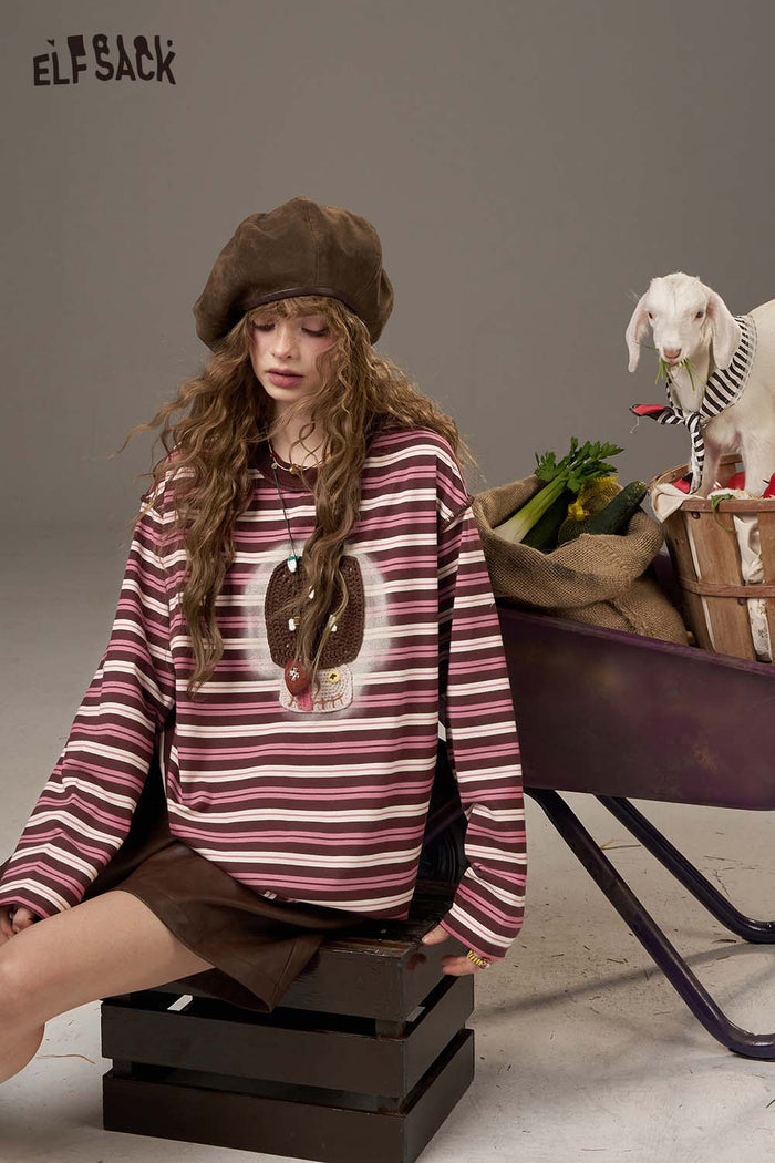 ELFSACK Soft Yarn Design Long Sleeve Hoodless Sweatshirt