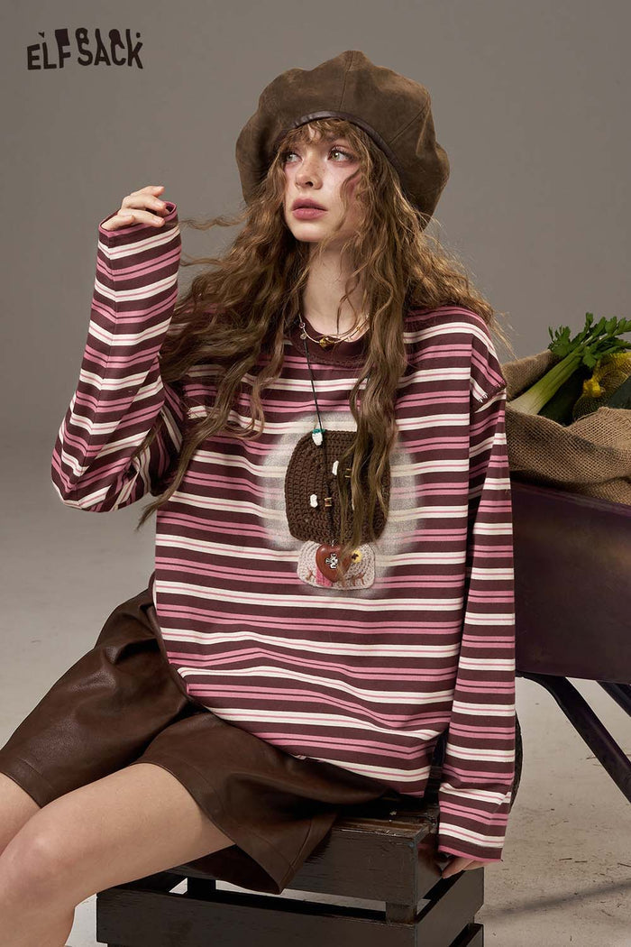 ELFSACK Soft Yarn Design Long Sleeve Hoodless Sweatshirt