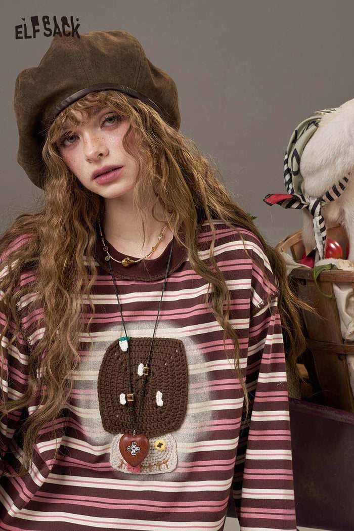 ELFSACK Soft Yarn Design Long Sleeve Hoodless Sweatshirt