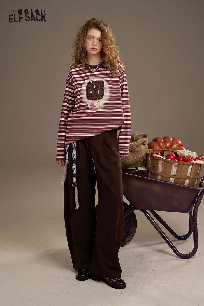 ELFSACK Soft Yarn Design Long Sleeve Hoodless Sweatshirt