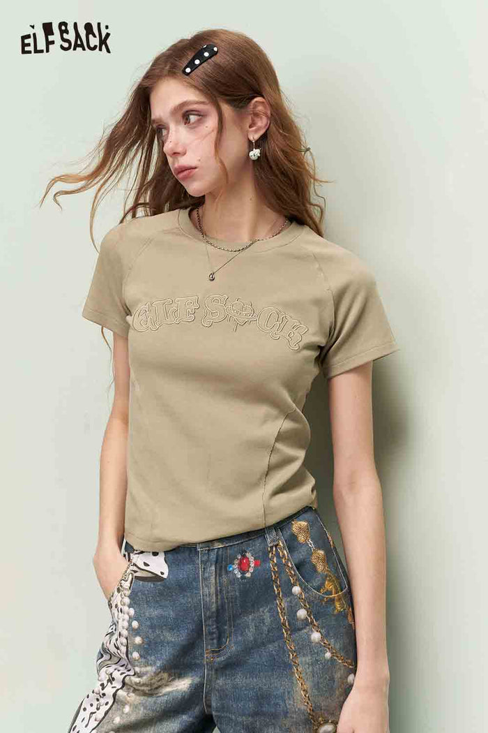 ELFSACK Solid Casual Crewneck Tshirt