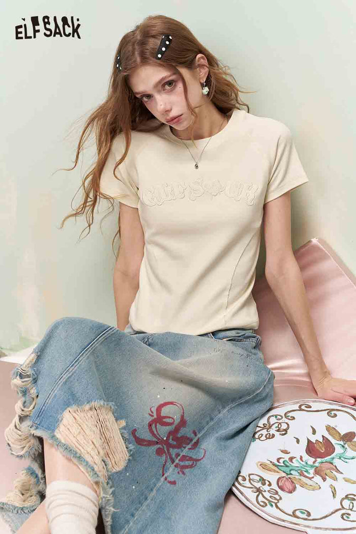 ELFSACK Solid Casual Crewneck Tshirt
