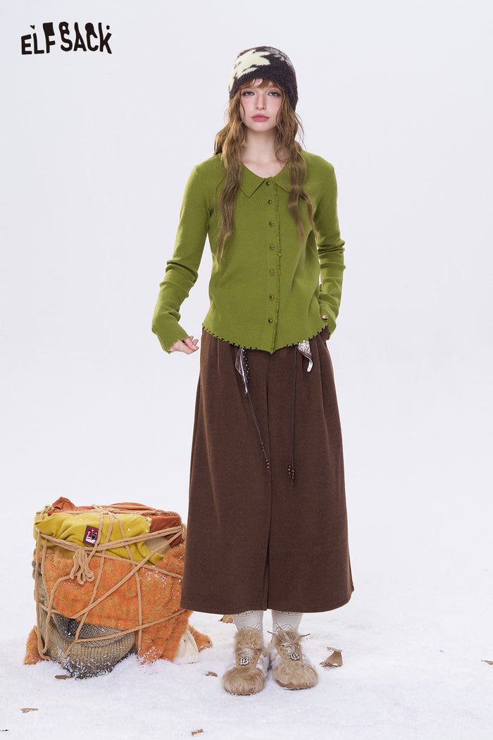 ELFSACK Solid Single Breasted Peter Pan Collar Knitwear