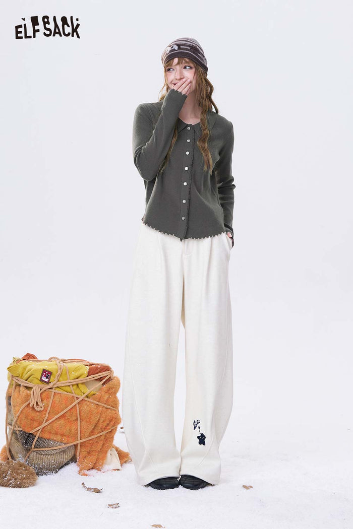 ELFSACK Solid Single Breasted Peter Pan Collar Knitwear
