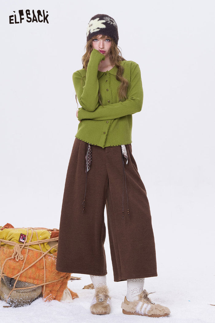 ELFSACK Solid Single Breasted Peter Pan Collar Knitwear