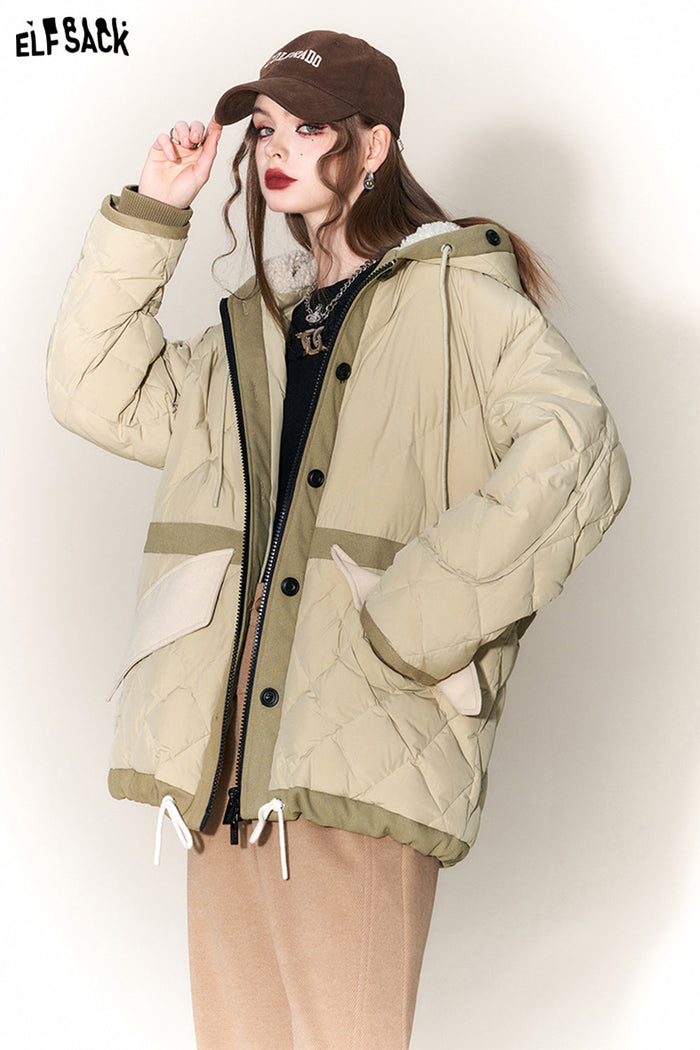 ELFSACK Spliced Thicken Hooded Down Jackets