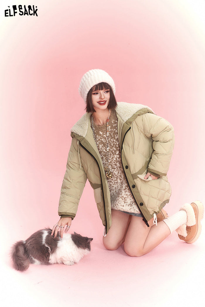 ELFSACK Spliced Thicken Hooded Down Jackets