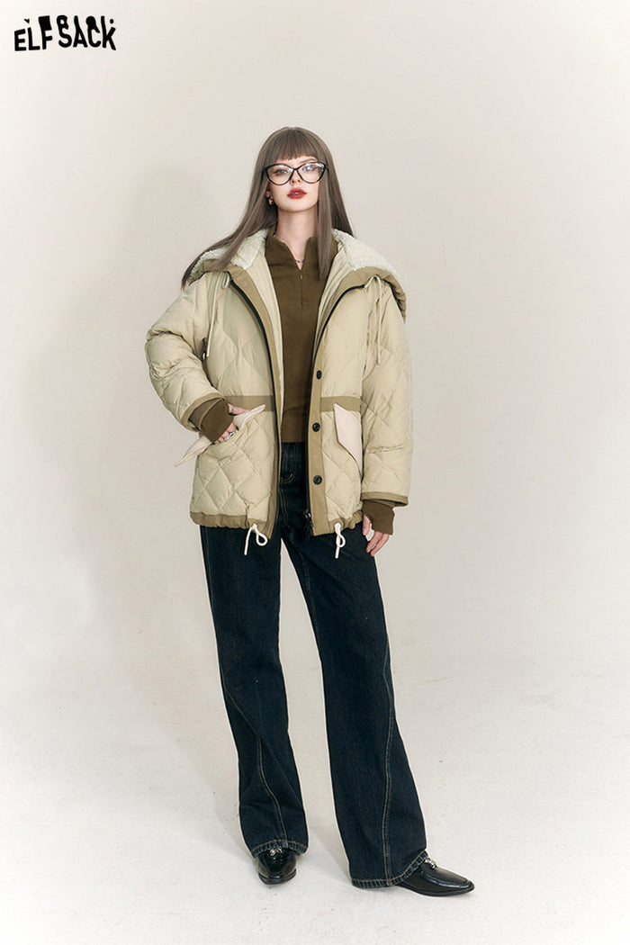 ELFSACK Spliced Thicken Hooded Down Jackets