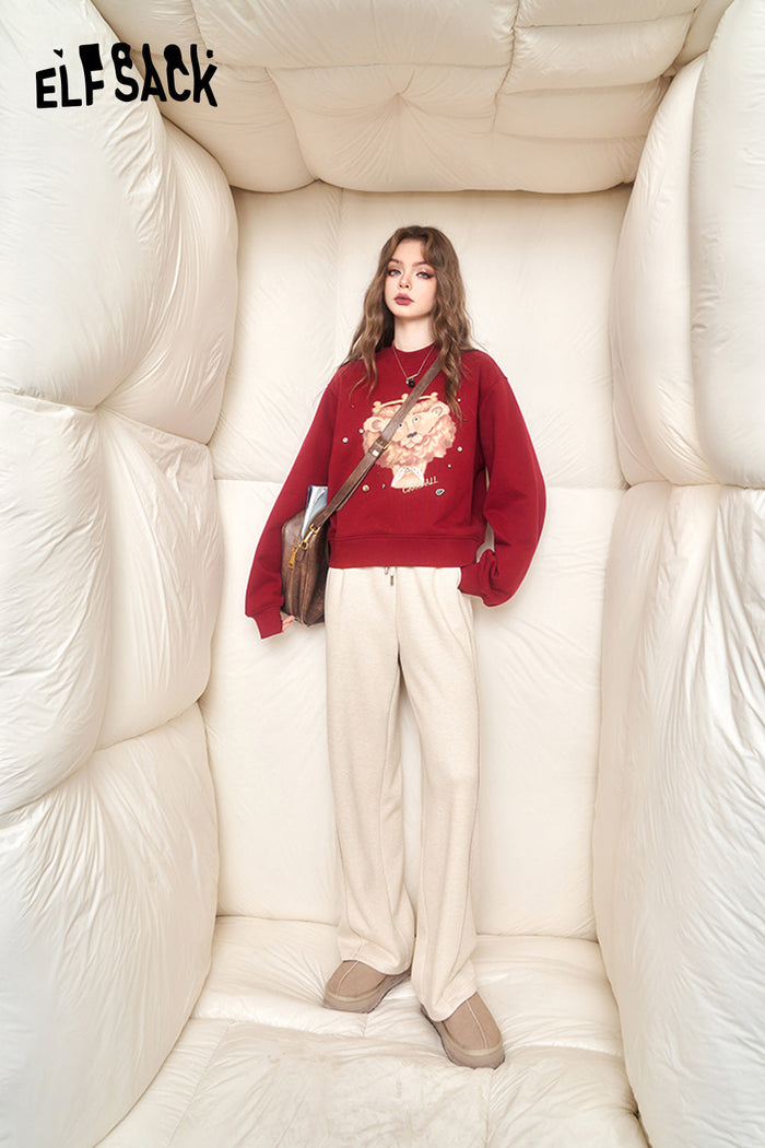 ELFSACK Sports Wide Pants Women High Waist Casual Trousers