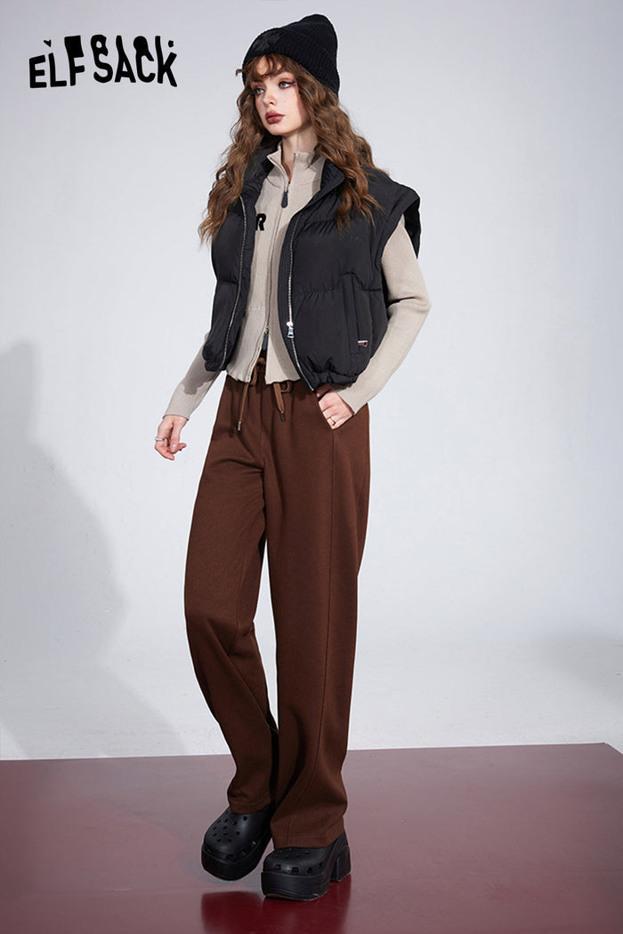 ELFSACK Sports Wide Pants Women High Waist Casual Trousers