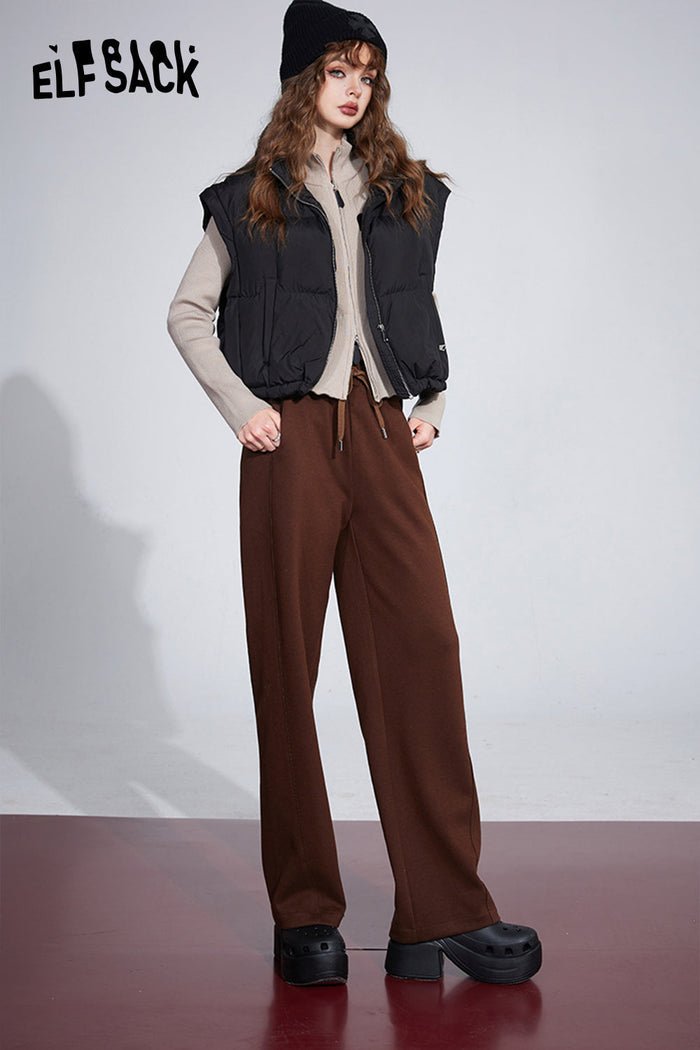 ELFSACK Sports Wide Pants Women High Waist Casual Trousers