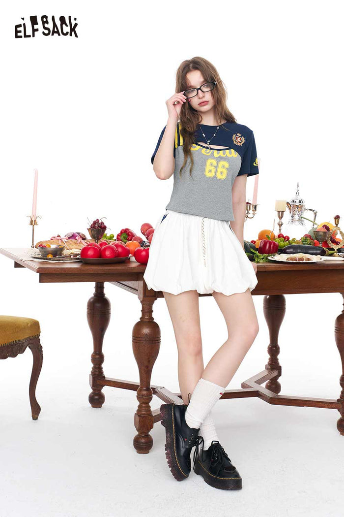 ELFSACK Sporty Jersey Style Cropped Layered T-shirt