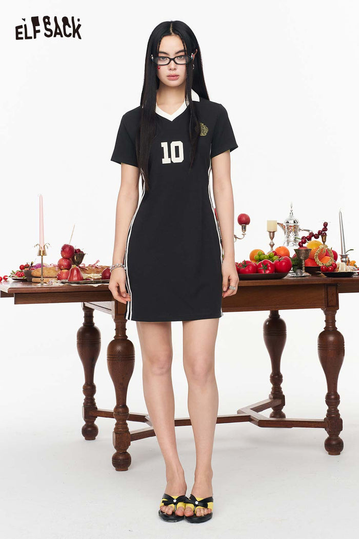 ELFSACK Sporty Jersey Style Number Print Dress