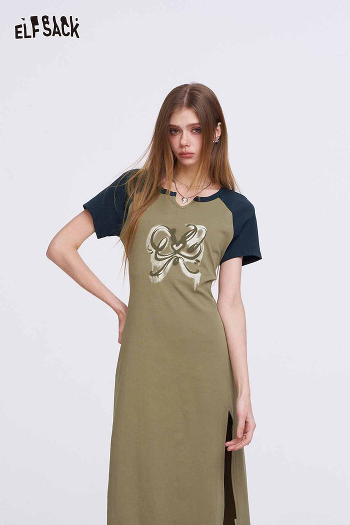 ELFSACK Sporty Midi Dress with Raglan Sleeve