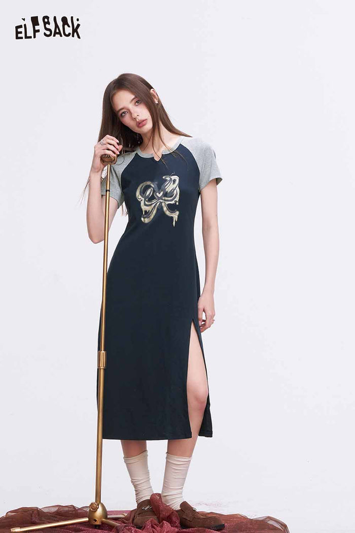 ELFSACK Sporty Midi Dress with Raglan Sleeve