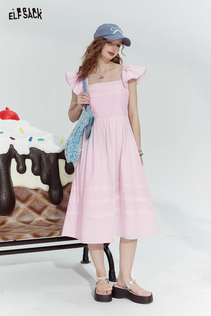 ELFSACK Square Neck Holiday Style Slim Dresses