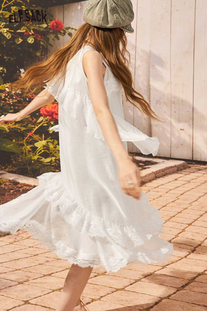 ELFSACK Strawberry Asymmetric Lace Tank Dress