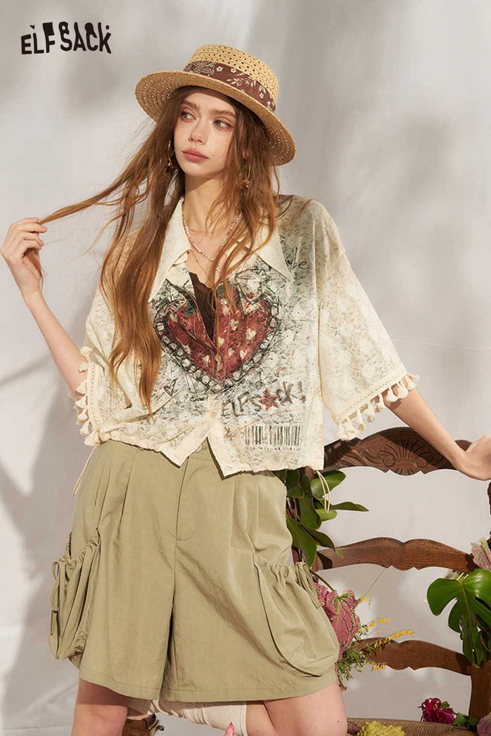 ELFSACK Strawberry Charm Drawstring Cargo Shorts