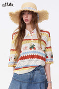 ELFSACK Strawberry Lace Collar Knit Top