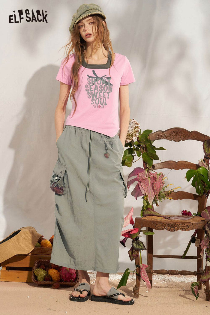 ELFSACK Strawberry Letter Print Ribbed Knit Tee