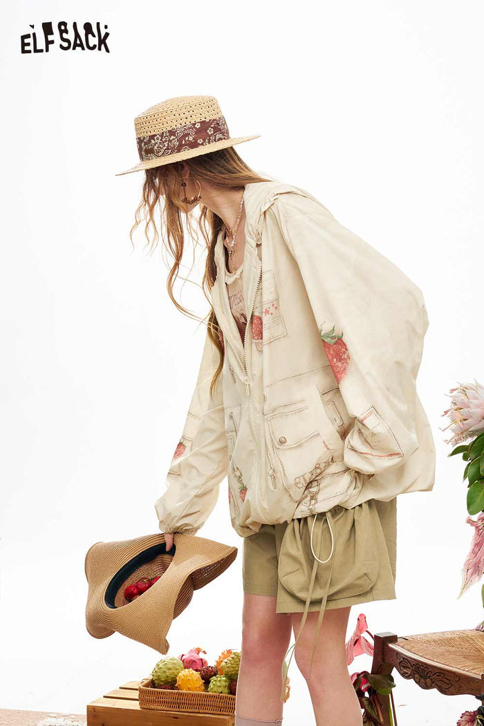 ELFSACK Strawberry Print Gothic Hooded Jacket
