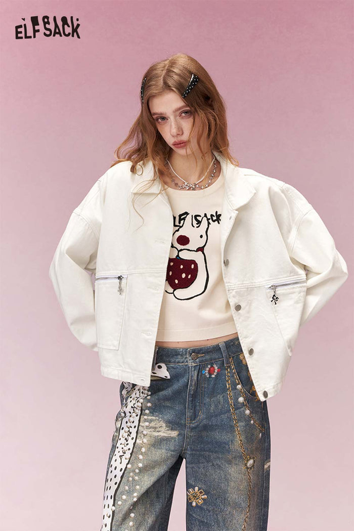 ELFSACK Streetwear Casual Oversized Jacket with Vintage Style