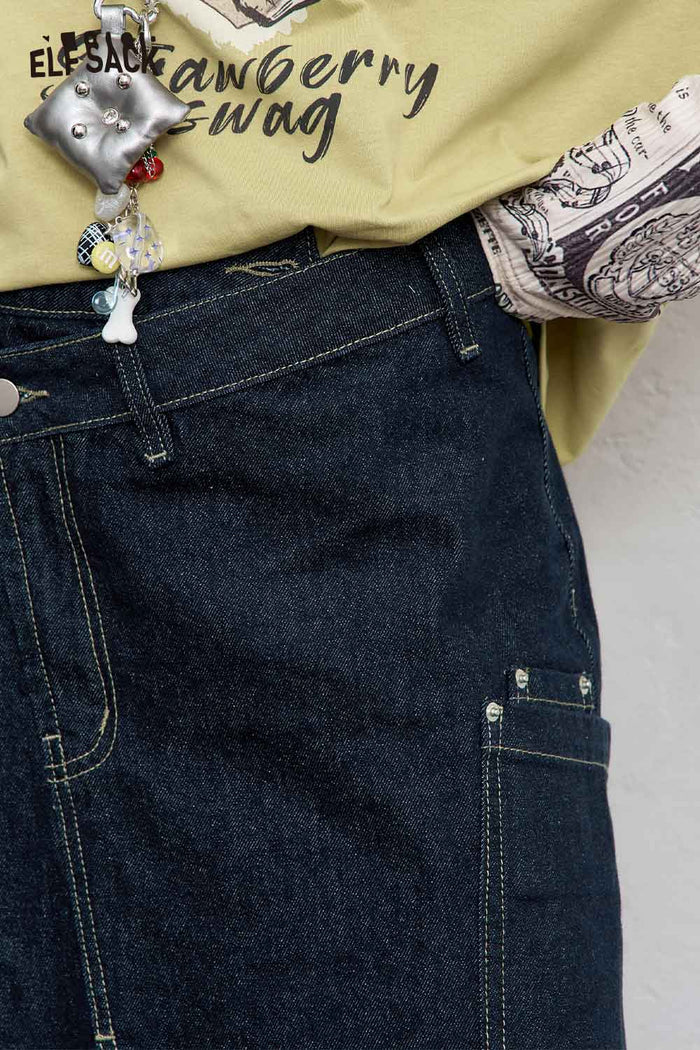 ELFSACK Stretch Denim Bias Cut Asymmetrical Hem Maxi Skirt