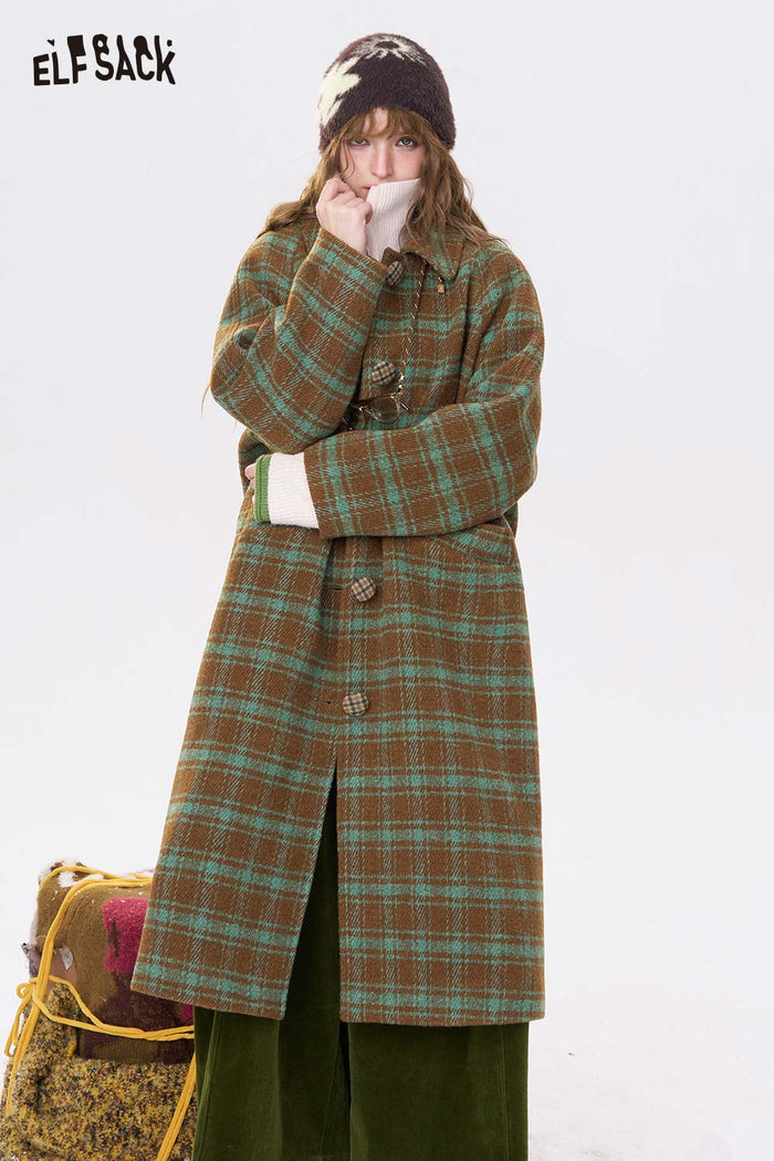 ELFSACK Stripe Lapel Single Breasted Round Button Long Coat