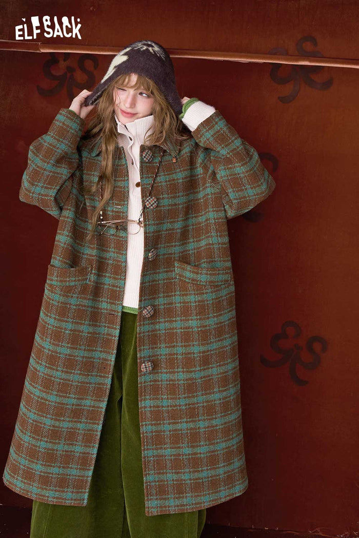ELFSACK Stripe Lapel Single Breasted Round Button Long Coat