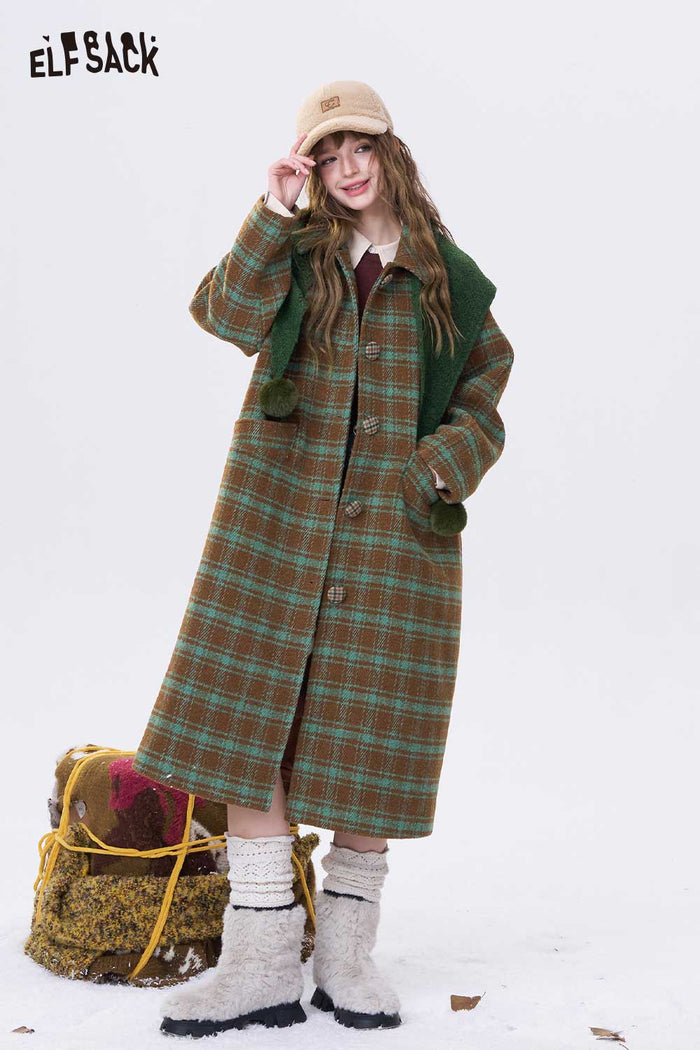 ELFSACK Stripe Lapel Single Breasted Round Button Long Coat