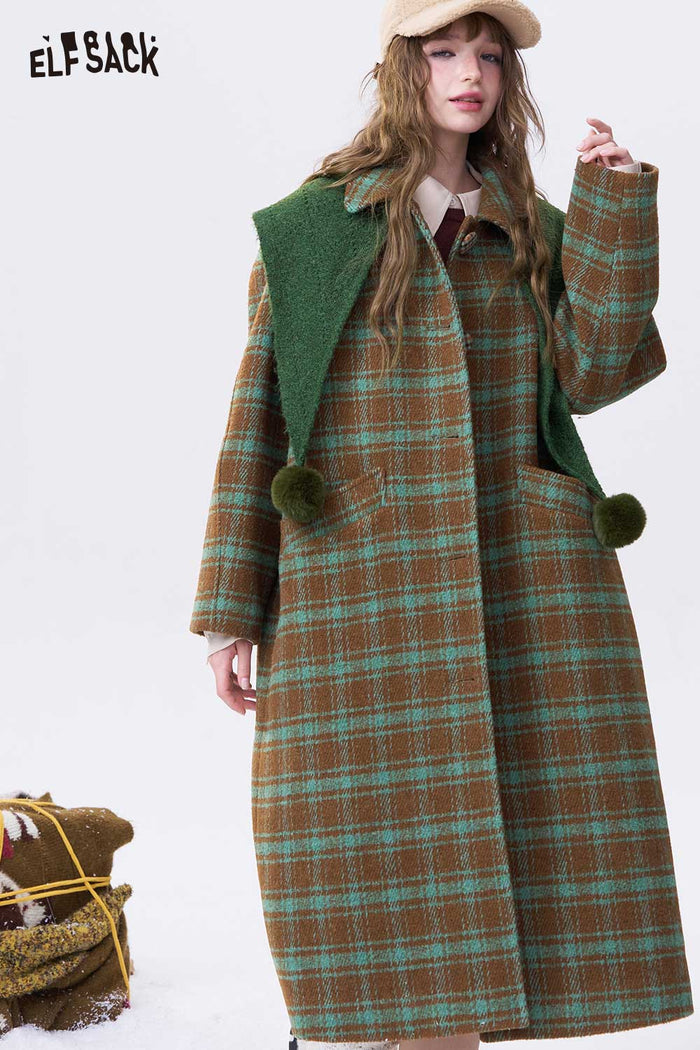 ELFSACK Stripe Lapel Single Breasted Round Button Long Coat