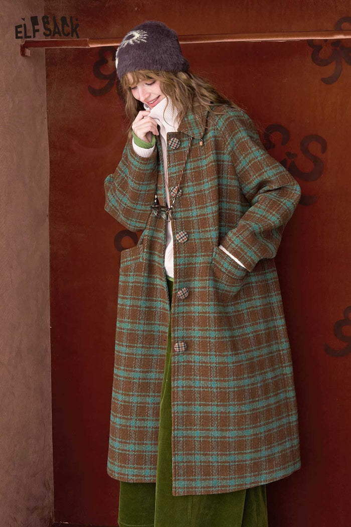 ELFSACK Stripe Lapel Single Breasted Round Button Long Coat
