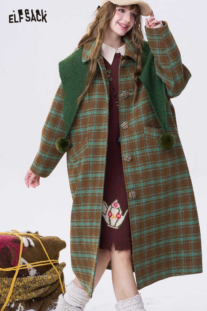 ELFSACK Stripe Lapel Single Breasted Round Button Long Coat